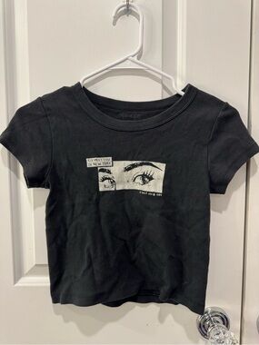 Brandy Melville Black Tee with White Eye Graphic